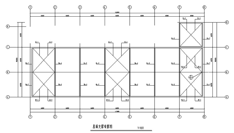 [毕业设计]某三层钢结构厂房设计（计算书+建筑结构图）-屋面支撑布置图