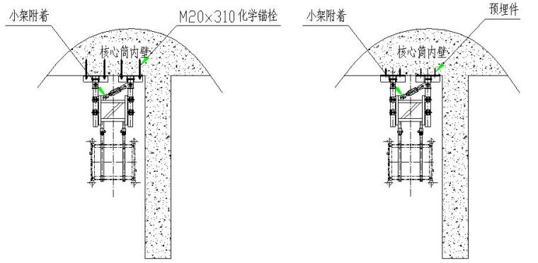 [天津]双子塔北座、南座项目施工升降机安拆方案（电梯井内）-施工电梯的附着设计