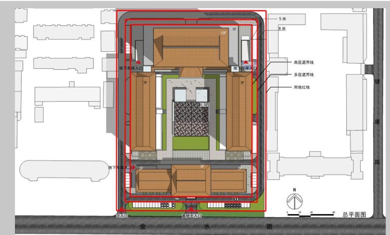 [河南]某宾馆改造方案设计文本（PDF+45页）-方案一总平面图