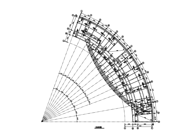 倒三角弧形桁架施工图资料下载-9层弧形框架结构办公楼结构施工图（CAD、14张）