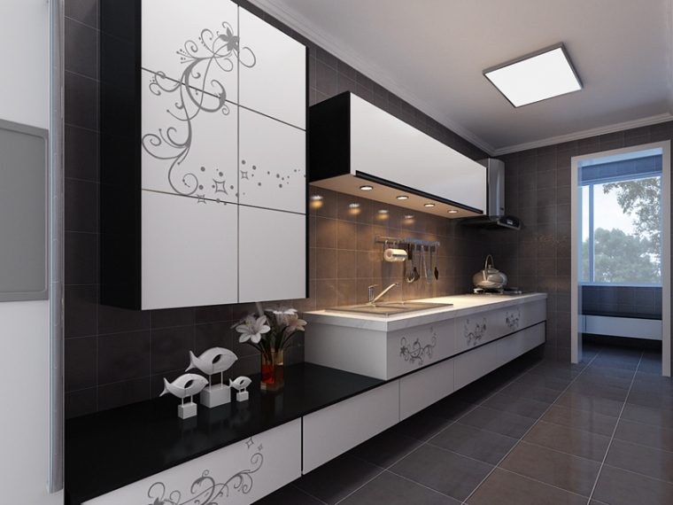 室内厨房3d模型资料下载-现代时尚厨房3D模型下载