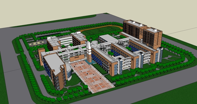 公园小区SU模型资料下载-现代风格中学整体建筑设计SU模型