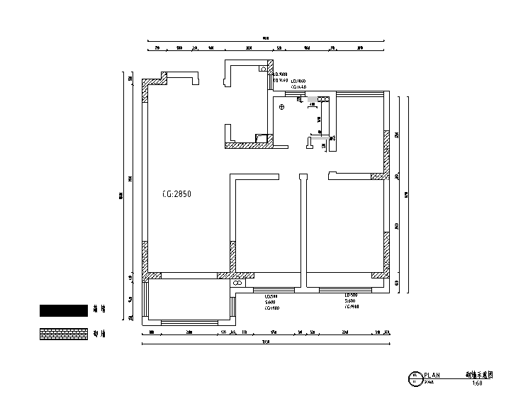 绿地华尔道简约风二居室样板房设计施工图（附效果图）-砌墙示意图