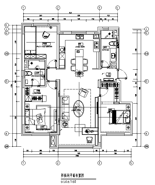 [辽宁]新视觉主义住宅设计施工图（附效果图）-样板间平面布置图