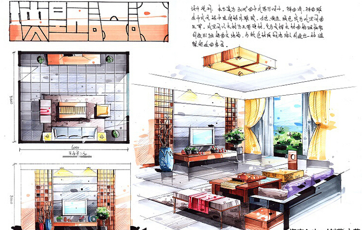 透明阿那亚梦幻儿童餐厅资料下载-[室内快题设计]家装餐厅、客厅、书房、卧室高清手绘图