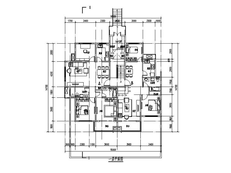 通廊式住宅户型平面图资料下载-[施工图][四川]五层花园式洋房户型图