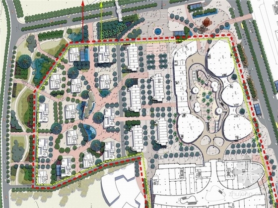 景观规划彩色平面图素材资料下载-[深圳]现代高档商业区及办公区景观规划设计方案