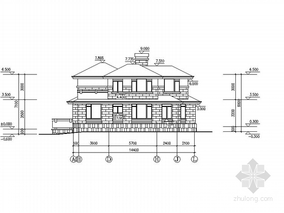 [新农村]2层简欧式独栋别墅建筑设计施工图（含效果图）-2层简欧式独栋别墅建筑立面图