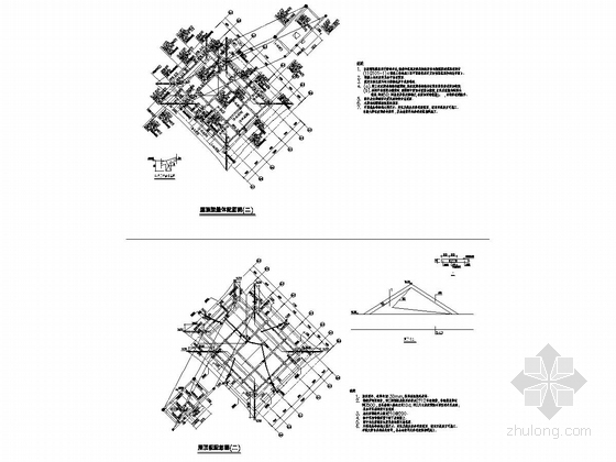 [上海]地上三层框架结构办公楼结构施工图-屋顶梁整体配筋图(二)