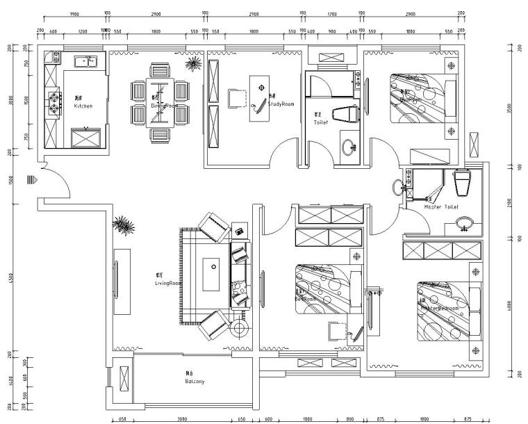简约风格家私资料下载-[河南]宏力新村商务广场样板房室内施工图设计(简约风格) 