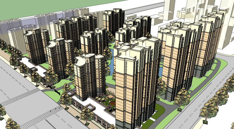 寺庙3D建筑模型资料下载-欧式小区建筑模型方案