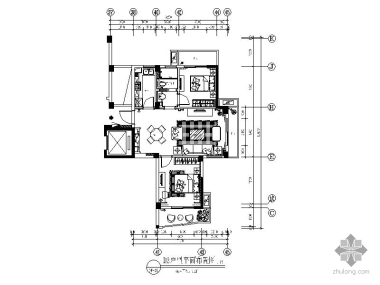 欧式二居客厅装修图资料下载-[福州]欧式二居室样板房施工图（含实景）