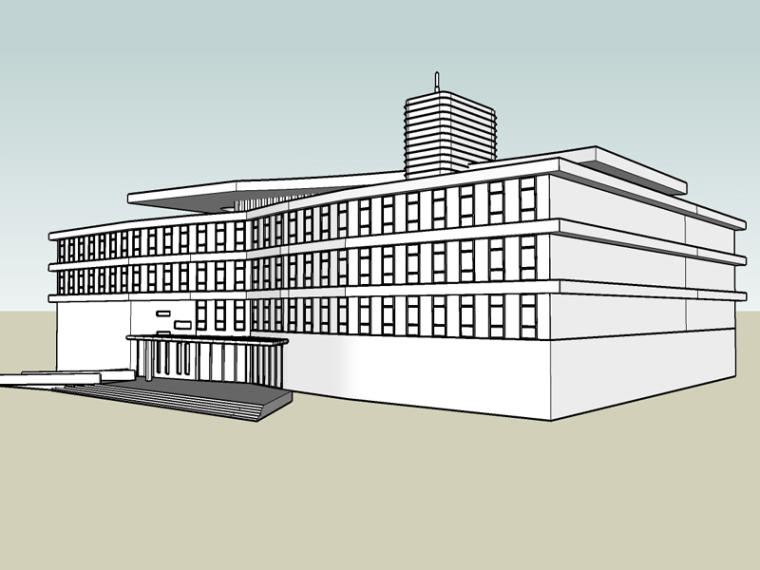 简约方形建筑模型资料下载-简约现代建筑SketchUp模型下载
