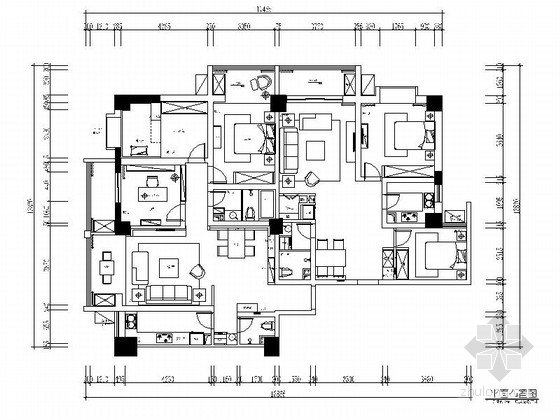 现代简约住宅室内装修资料下载-[甘肃]明亮146平现代简约三居室室内装修施工图（含效果）