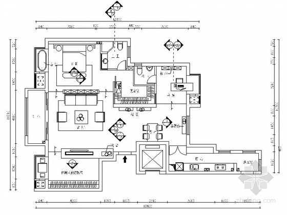 咖啡厅工业风cad资料下载-时尚现代工业风一居室样板间CAD装修施工图（含效果）