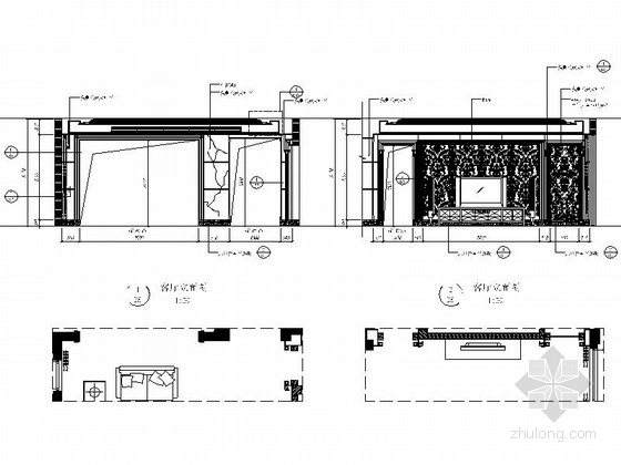 [浙江]豪华舒适两层别墅室内设计CAD施工图客厅立面图 