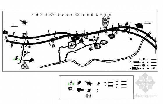 高速跨线桥总体平面布置图资料下载-某高速公路总路线总体平面布置图