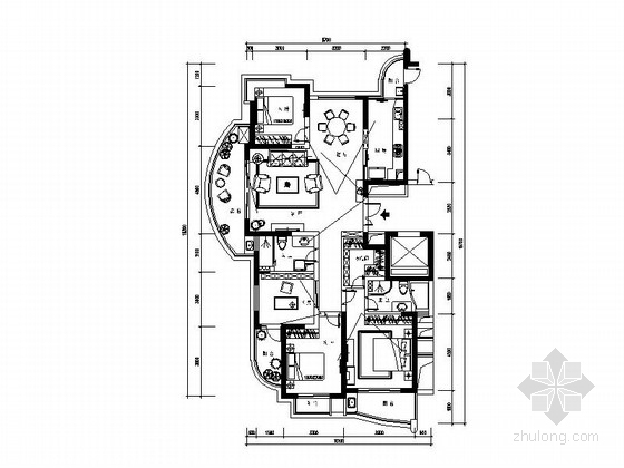 家装三居室效果图资料下载-[绍兴]欧式风格精品三居室装修施工图（含效果图）