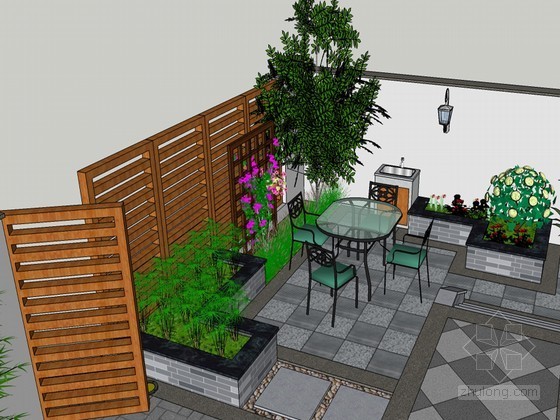 小花园su模型资料下载-家庭小花园SketchUp模型下载