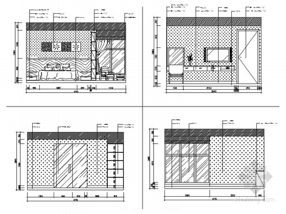 港式现代三居室住宅设计装修图（含效果）-港式现代三居室住宅设计装修卧室立面图