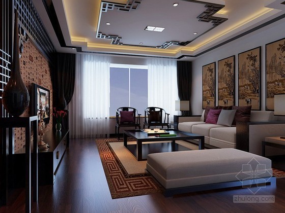 中式客厅风格资料下载-新中式风格客厅3d模型下载