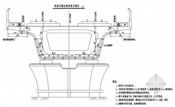 桥梁附属结构图纸资料下载-铁路客运专线桥梁附属结构预埋件电缆过轨布置节点详图设计