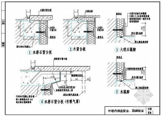 外墙窗台做法资料下载-外墙内保温窗台、踢脚做法图（挤塑聚苯板）