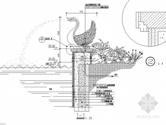 壁炉造型墙施工图资料下载-天鹅造型喷泉施工图