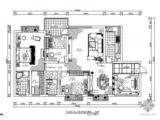 湖南四室两厅雅居资料下载-[湖南]现代三室两厅雅居室内施工图