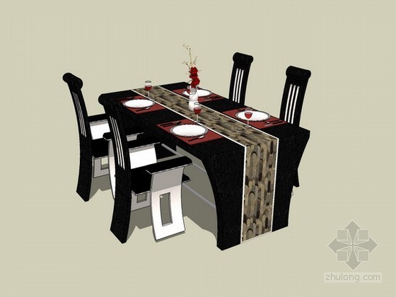 椅su模型下载资料下载-四人餐桌椅组合sketchup模型下载