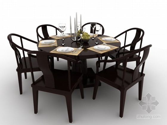 中式餐桌椅su模型资料下载-新中式餐桌椅组合3d模型下载