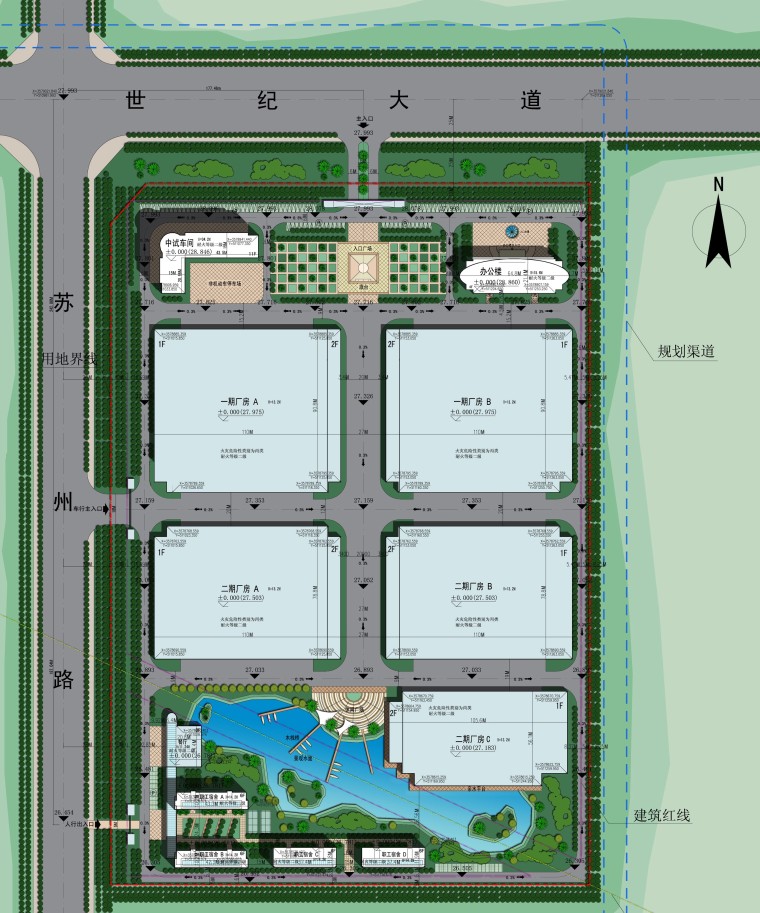 [安徽]现代风格新厂区企业办公楼地块规划-总平面图