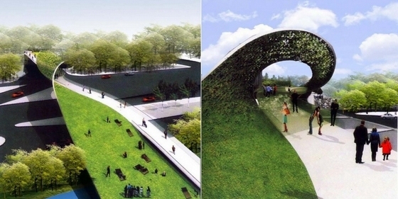 [浙江]城市中央公园规划设计概念方案（著名公司设计）-公园主路上跨效果图