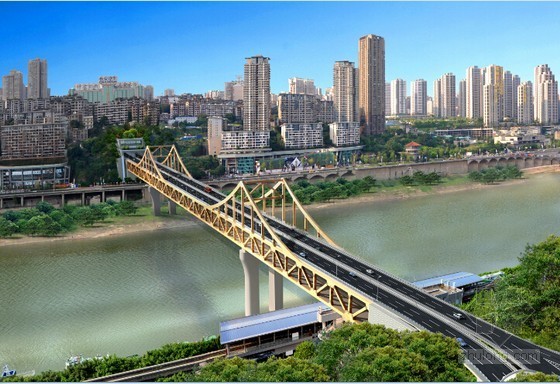 [重庆]PPP融资模式跨江大桥及接线工程建设管理大纲366页(投标技术文件)-主桥效果图（鸟瞰） 