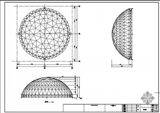 钢结构网架焊接球施工图资料下载-某半球形网壳焊接球网架钢结构设计图