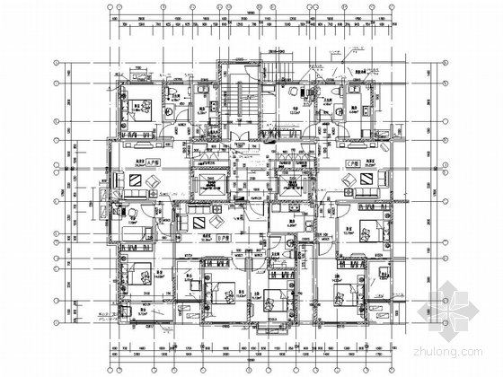 [山东]21层剪力墙结构住宅楼结构图（含建筑图）-二十一层单元平面图