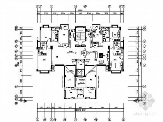 高层板式建筑方案户型资料下载-小高层板式住宅户型图（含南、北两梯）