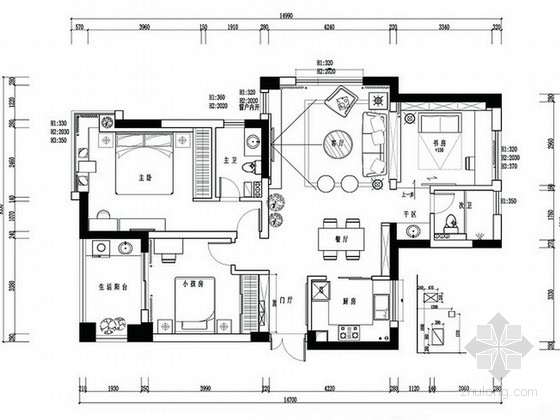 三居室室内设计方案文本资料下载-[浙江]某现代简约三居室样板房室内设计方案