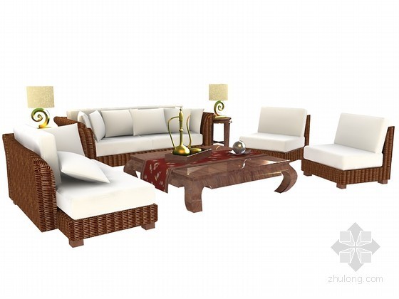 沙发组合2资料下载-藤制沙发组合3D模型下载