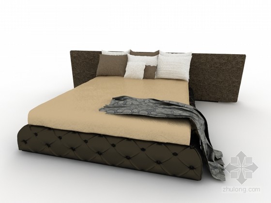 新中式床su模型资料下载-新古典新中式床3d模型下载