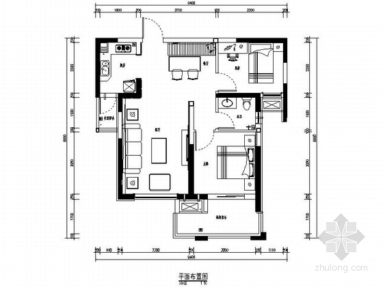 三室两厅田园风格资料下载-[郑州]城市核心地段田园风格两居室设计CAD装修图（含效果）