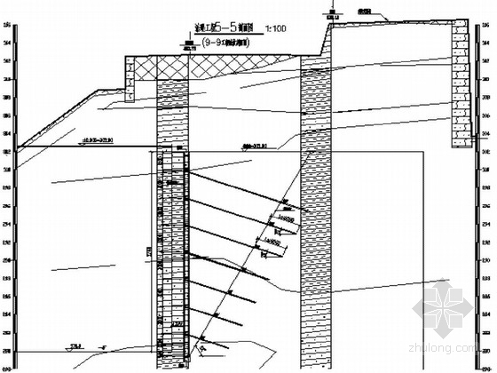 某基坑边坡格构式锚杆挡土墙肋柱支护结构设计图-剖立面 