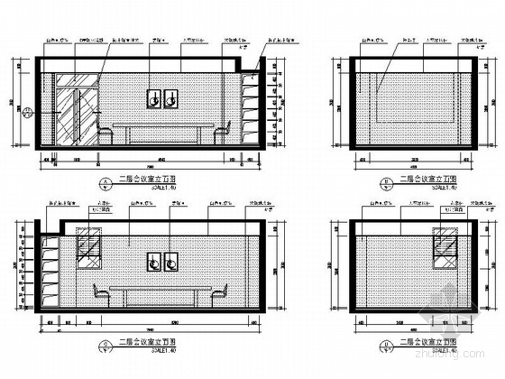 [湖北]简约现代黑白风格售楼处室内设计装修施工图（含效果）会议室立面图 