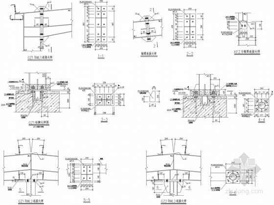 30米双连跨门式刚架单层封闭式钢结构厂房结构施工图-节点大样图 