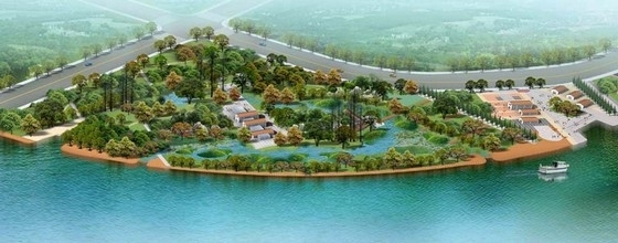 [苏州]人工河流公共绿地景观规划设计方案-鸟瞰效果图 