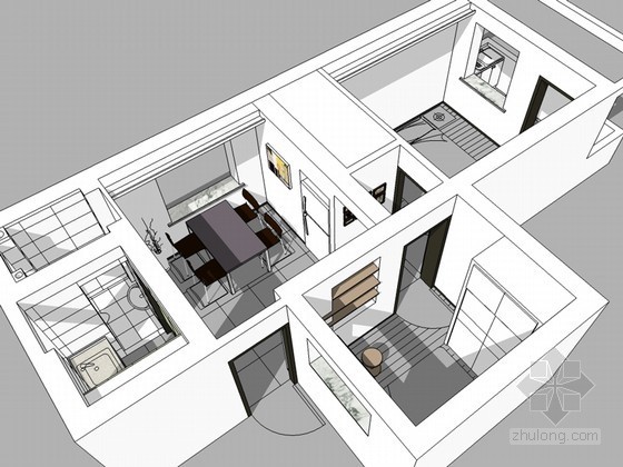 三居小户型住宅装修图资料下载-住宅小户型SketchUp模型下载