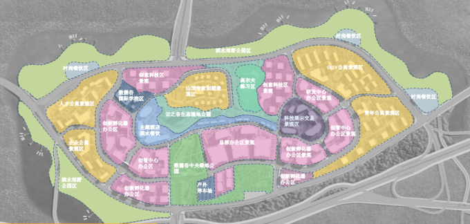 [重庆]国内首个生态科技智能大数据文化产业园景观规划设计方案-景观功能分区