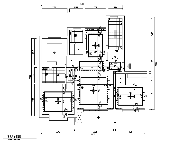 简约清雅现代简约三居室住宅设计施工图（附效果图）-顶面尺寸布置图