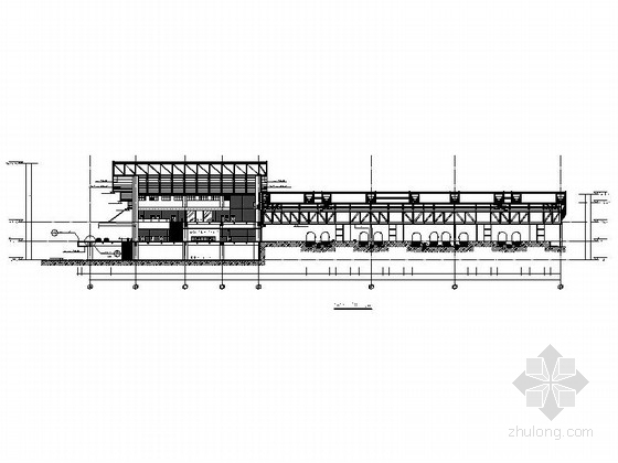 [湖南]三层古典风格市级中型火车站建筑施工图-三层古典风格市级中型火车站建筑剖面图 