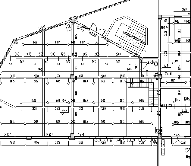 江苏商业住宅项目给排水施工图-二层喷淋给水平面图1
